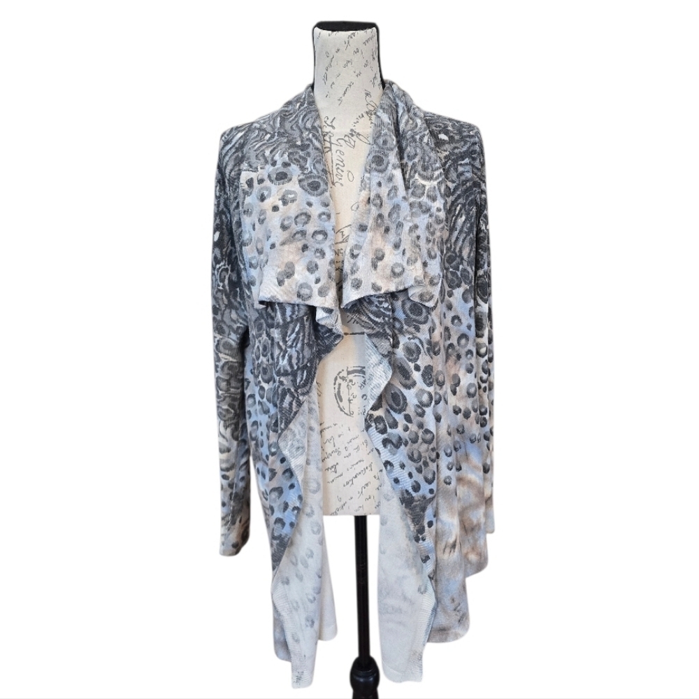 Alberto Makali Blue Gray Wool Blend Leopard Print Cardigan Sweater L